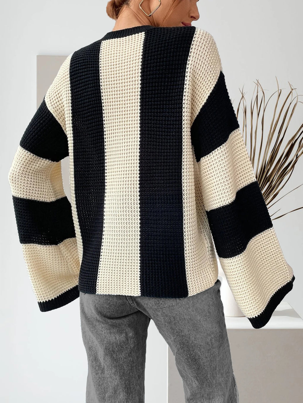 Women's Colorblock Drop Shoulder Knit Top, Casual Long Sleeve Round Neck Knitwear for Spring and Fall, Women's Knit Clothing