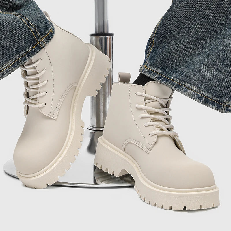 Men's High Top Platform Boots British Style High-end Chelsea Boots Fashion Retro Men Tooling Ankle Boots Mens Shoes Botas Hombre