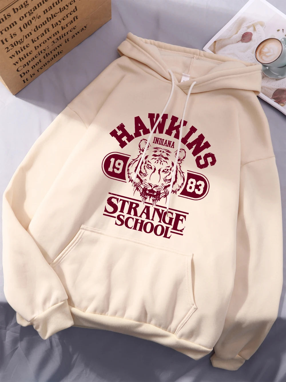 Hawkins Strange School 1983 Prints Hoodies Womens Winter Fleece Warm Sweatshirt Basic Loose Pocket Pullover Street Woman Clothes