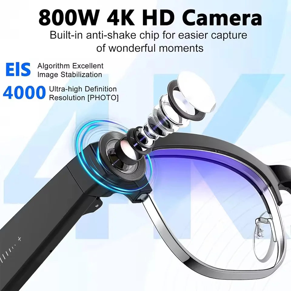 2026 New AI Smart Glasses 800W Ultra-Wide HD 4K Camera Video Recording 4GB AI Photo Recognition Bluetooth Call Translation Voice