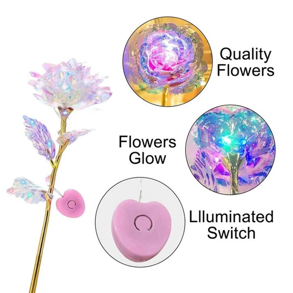Led Valentine's Day Mother's Day Gift 24K Foil Plated Roses Artifical Flowers Wedding Decor Lover Lighting Roses Creative Gift