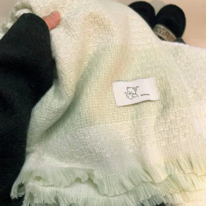 Women's Scarves Korean Retro Cute Cartoon Teddy Bear Kawaii Preppy Style JK Sweet Scarf Winter Thickened Warm Versatile Shawl
