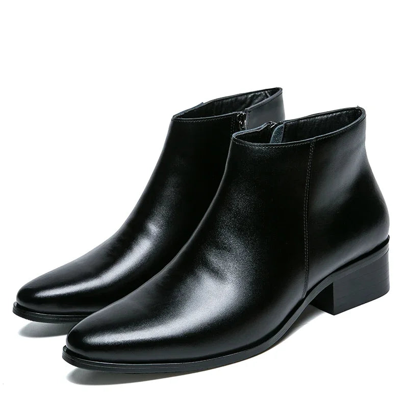 Classic Black Leather Ankle Boots For Men Women British Style Pointed Toe Men's Chelsea Boots Comfortable High Top Dress Shoes