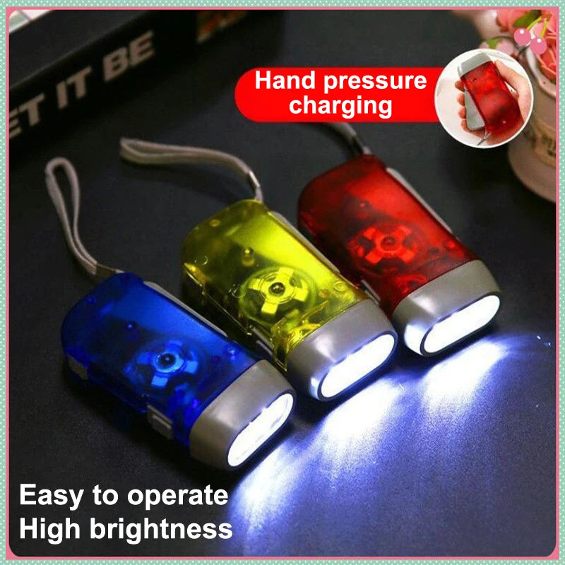 LED Hand Pressing Dynamo Crank Power Wind Up Flashlight Mini Self Generating Torch Camping Lamp Outdoor Home Supplies