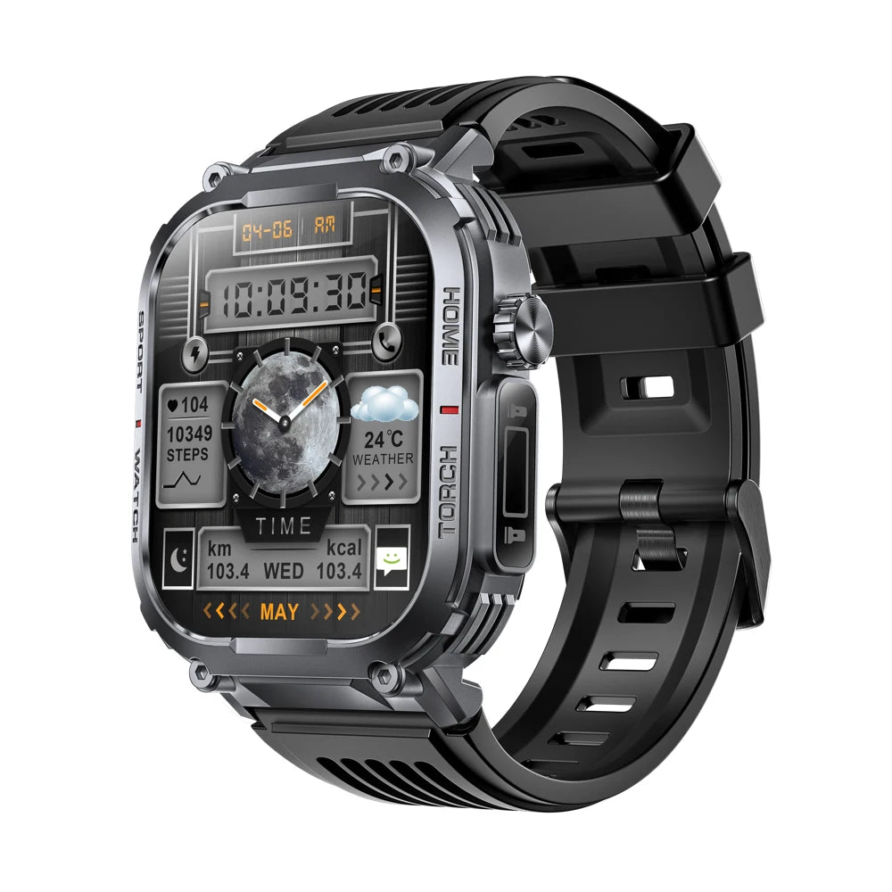 New Outdoor Sports Blue Tooth Call Smartwatch Men Compass Health Monitor Strong Flashlight Smart Watches 3ATM Waterproof Clock