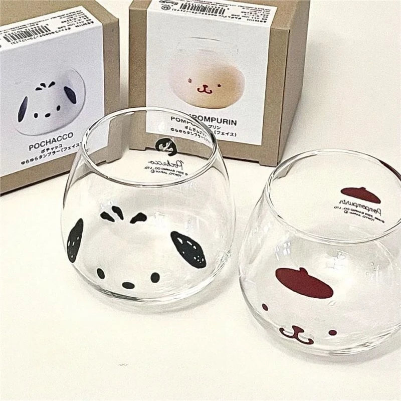 Kawaii Hello Kitty Cinnamoroll Glass Cup Cute Cartoon Girlish Heart Milk Fruit Juice High-capacity Big Bellied Cup Gifts 500ML