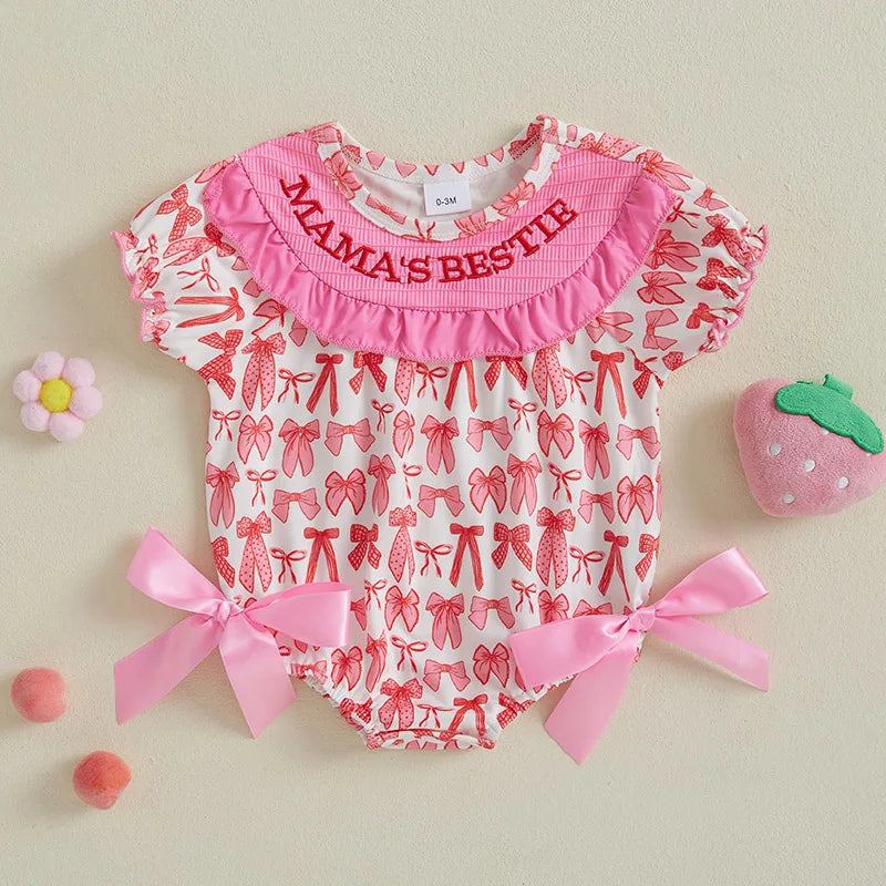 Adorable Baby Girl Romper with Cute Bows and Embroidered Letters Perfect for Mother s Day and Everyday Wear Featuring Ruffled