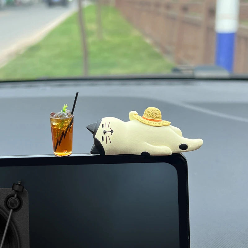 Auto Interior DIY Mini Cat Lemon Tea Coffee Scene Car Dashboard Ornaments Accessory