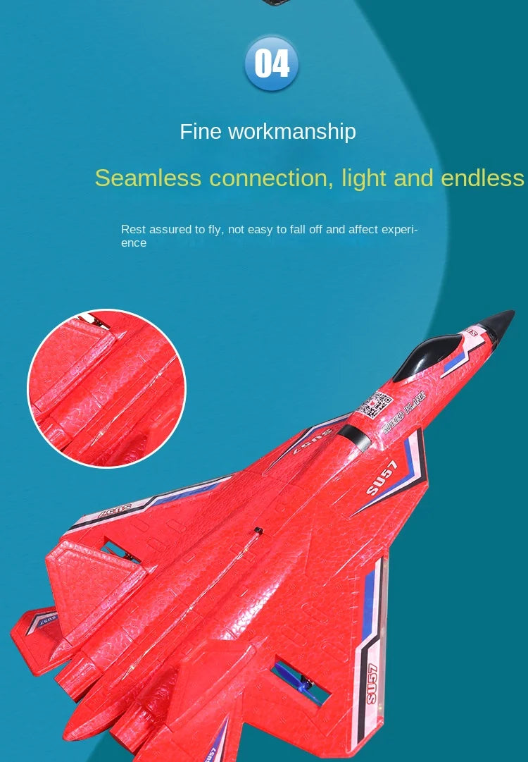 Rc Plane SU 57 Radio Controlled Airplane with Light Fixed Wing Hand Throwing Foam Electric Remote Control Plane