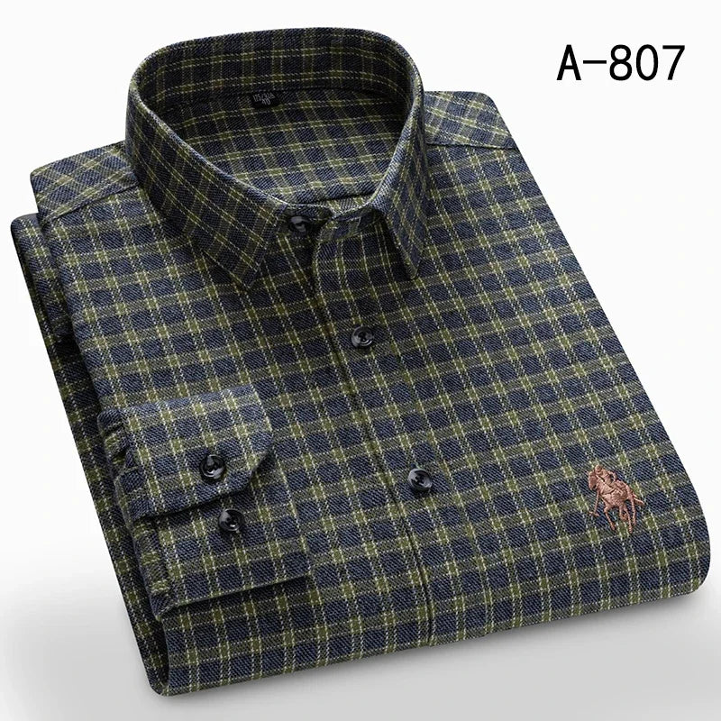 New Spring Fashion Flannel Long Sleeve Shirts For Men Plaid Plus Size Cotton Warm Soft Clothing Business Chic Smart Dress Shirts
