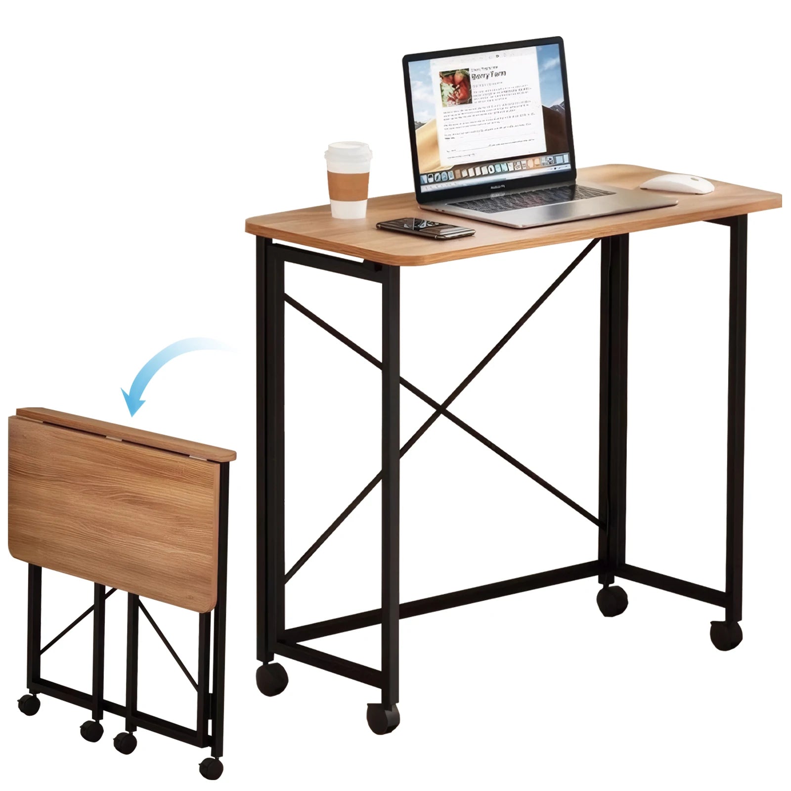 60x40 Small Pulley Table Space Saving Movable Rectangular Table Waterproof Standing Study Table for Home Office Computer Desk