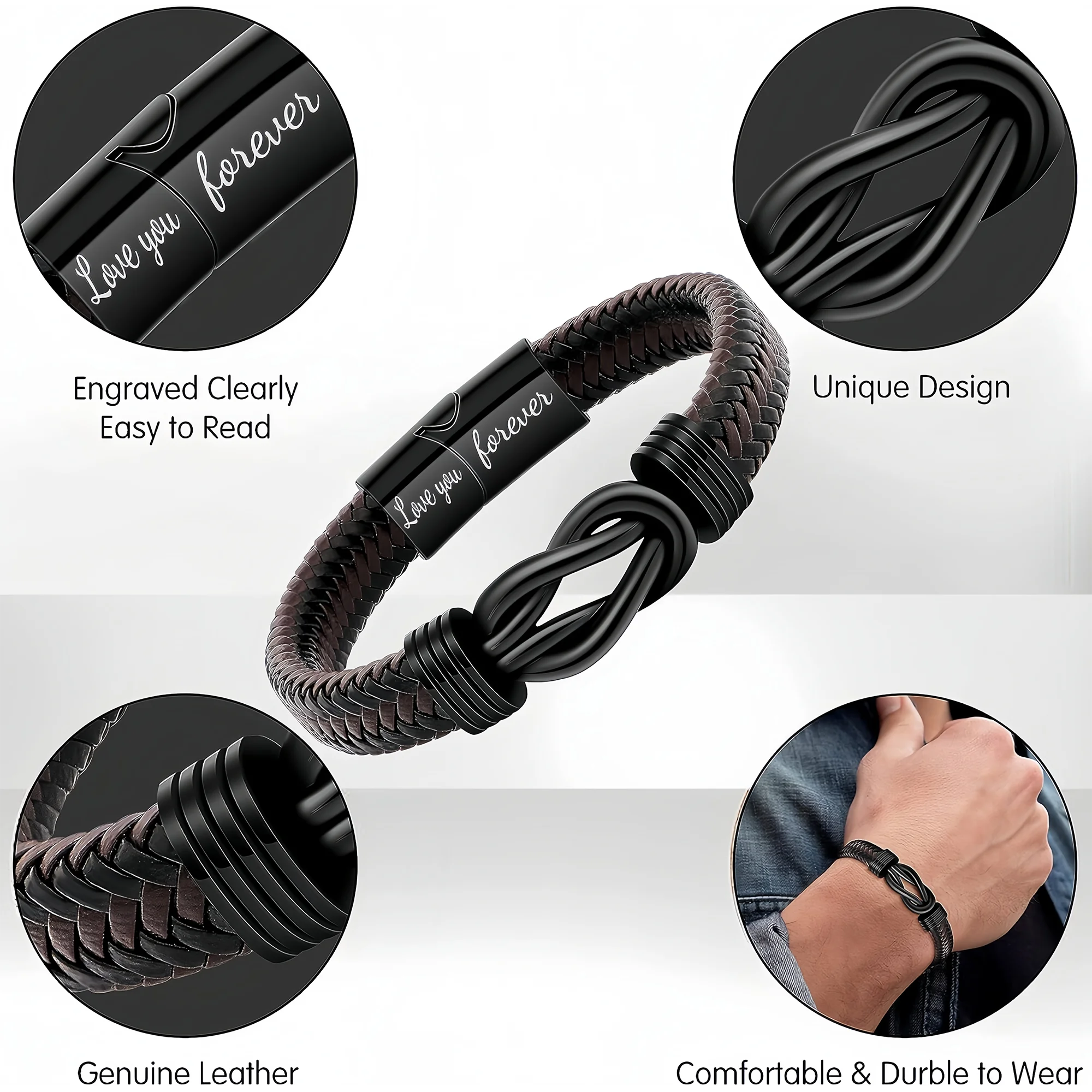 Valentine's Day Gifts for Him, Birthday Gifts for Man, To My Man Gift Bracelets for Man Leather Bracelets for Boyfriend Husband,