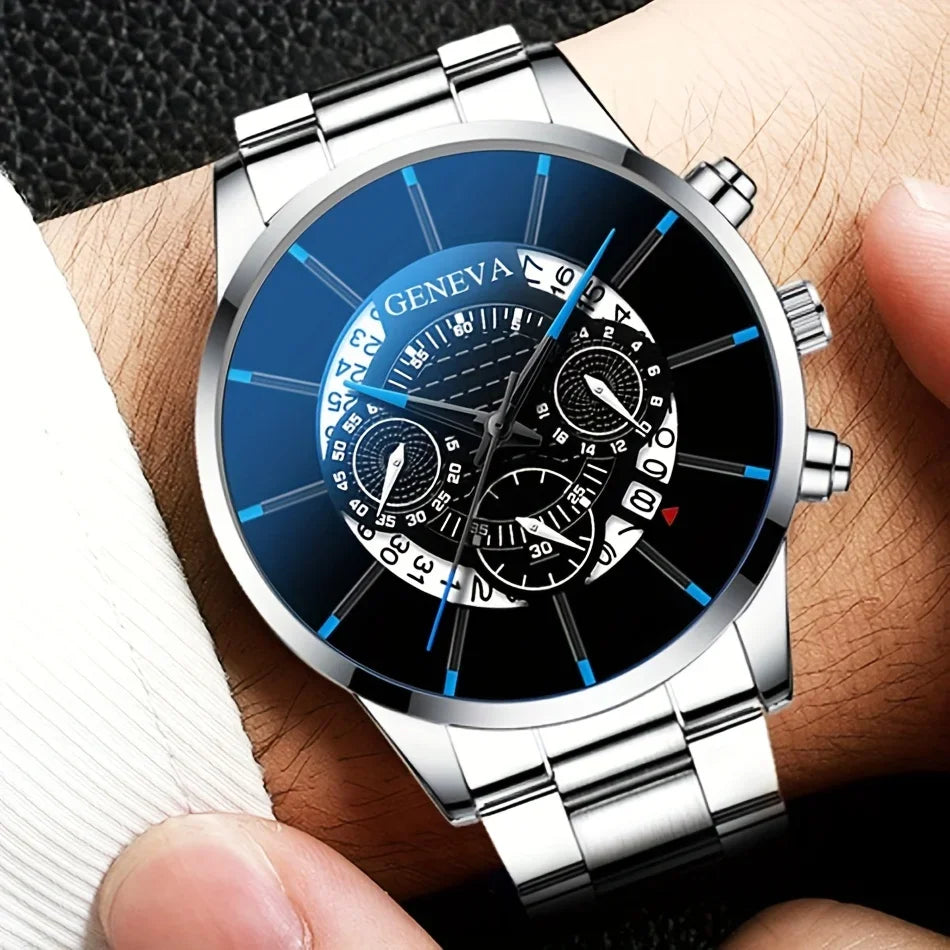 3pcs/1pcs men's fashionable quartz watch set, stainless steel strap, circular dial, date function, electronic drive,