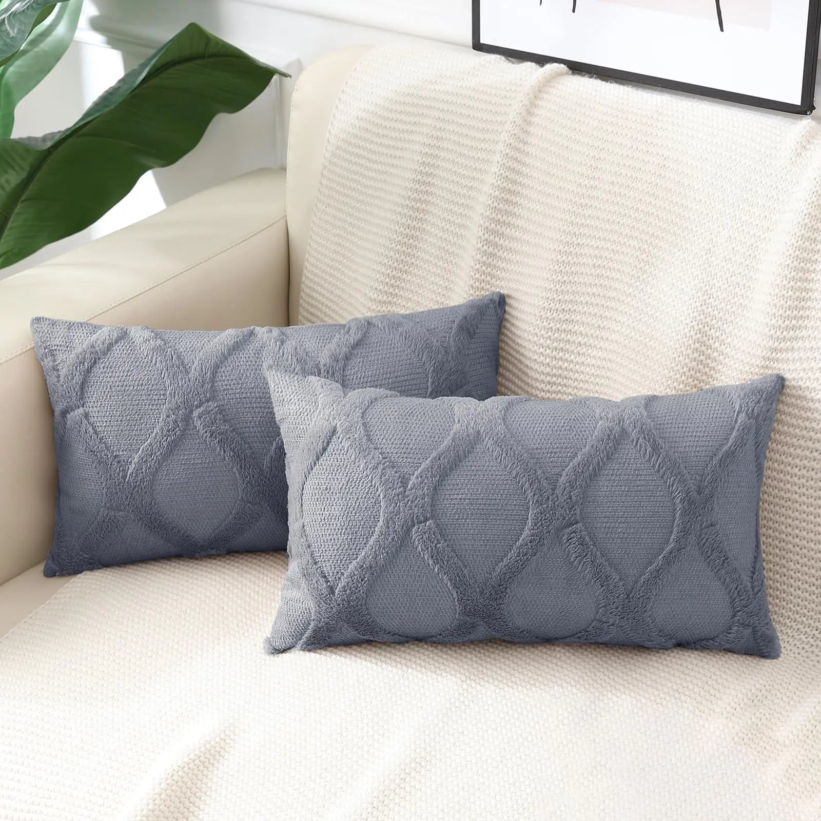 HAPIHAPPY Plush Throw Pillow Covers 12X20 Set of 1 Faux Fur Wool Bed Sofa Living Room Throw Pillow Covers Soft Home PillowCovers