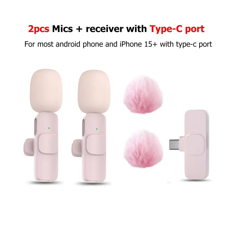 Pink &White K60 Wireless Lavalier Microphone Smartphone,Clip On Lapel Mic Plug-Play Microphone For Video Audio Recording