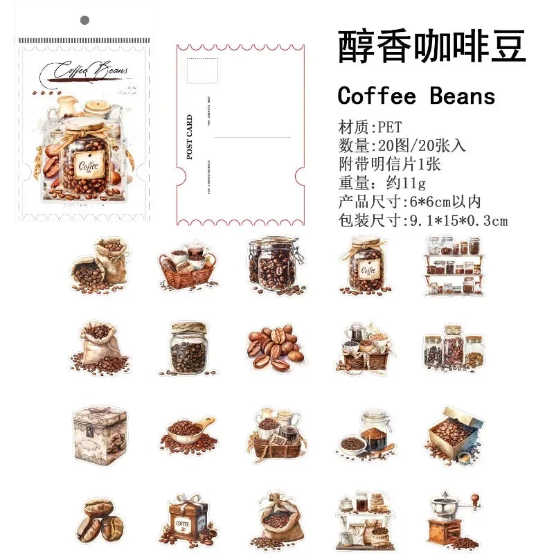 1pack/3pack Supplies Background Scrapbook Handbook Landscape Decoration Material Coffee Life PET Sticker Stickers 150*91mm