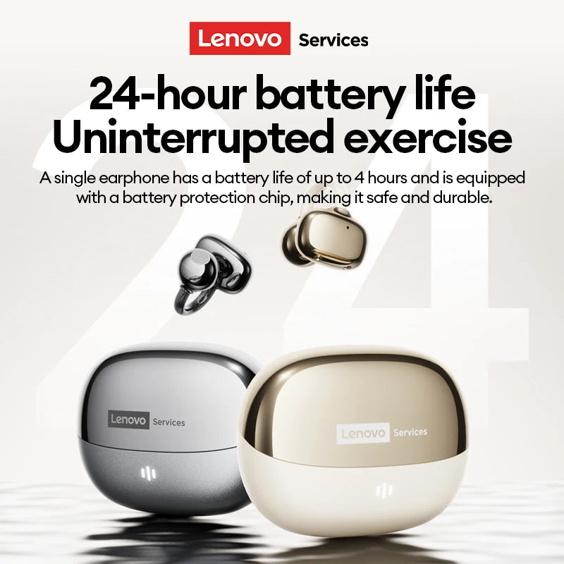 New Lenovo RS103 Wireless Bluetooth 6.0 Ear Clip Earphones 360° Surround Sound Headphones 24H Long Battery Life Earbuds for Mic