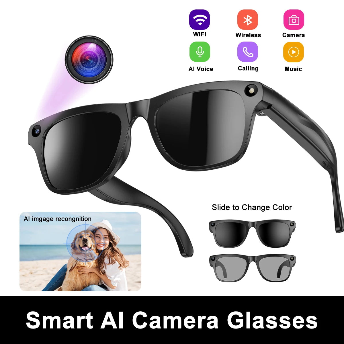 4k Smart AI Bluetooth Glasses HD 800W pixel Shooting Waterproof Camera Photo Video Voice Call Translation Smart Glasses 2026
