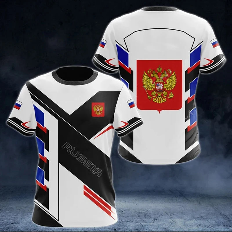 Russia Flag National Emblem 3D Print T-Shirt Men Women Fashion Streetwear Oversized Short Sleeve T Shirts Man Tees Tops Clothing