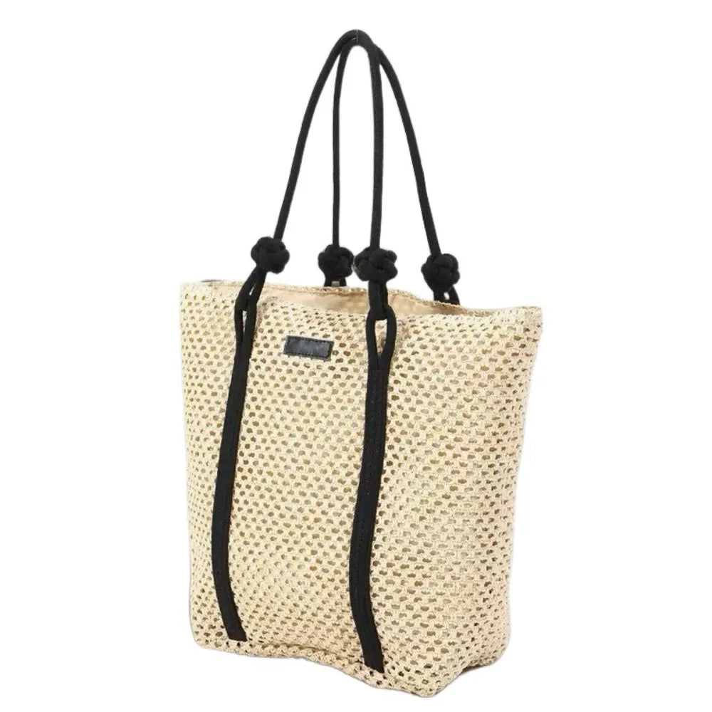 Handmade Straw Woven Bags Large Capacity Zipper Closure Shopping Tote Bag Top-Handle Portable Beach Handbags Travel