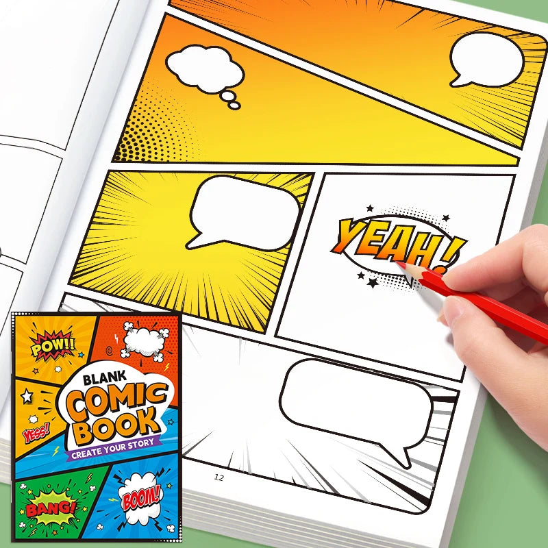 Collage-Style Hand-Drawn Comic Drawing Book, Blank Comic Doodle Drawing Book, Adult Stress-Relief Drawing Practice Book, Use Imagination to Complete Drawings and Turn Them into Complete Stories, 32 Blank Pages for Collage, Su