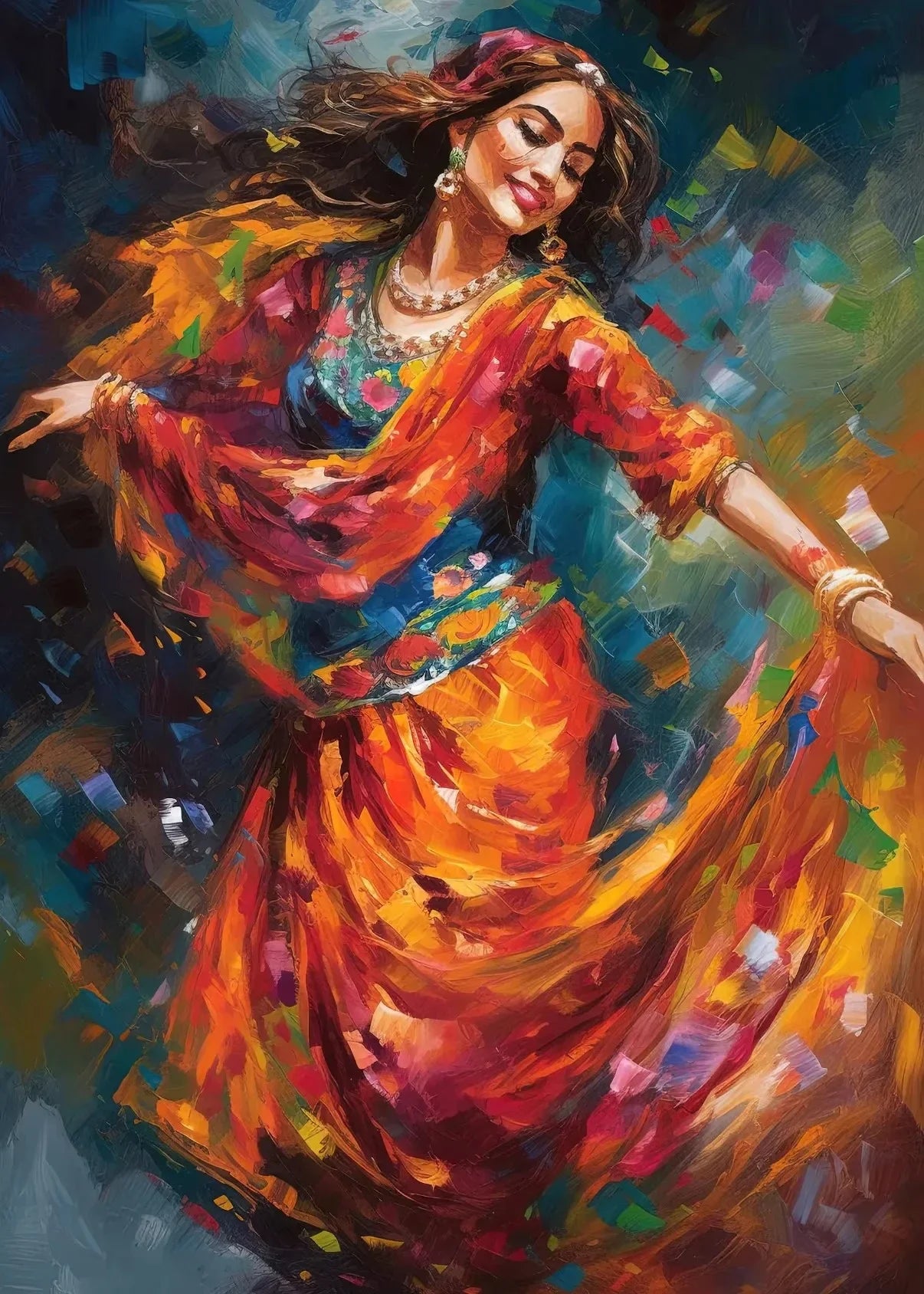 Indian Woman Dance Poster Vintage Traditional Beautiful Indian Woman Art Canvas Painting Wall Print Picture Room Home Decor - Free Item.