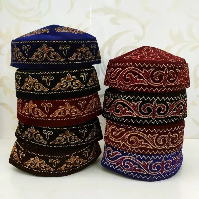 Kazakh Style Caps for Women Men Dancing Party Hats Fashion Black Blue Kufi Muslim Hijab Handmade Embroidery Ethnic Hat