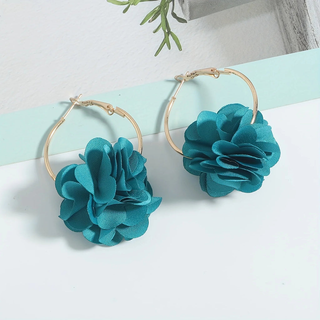 Vedawas Spring and summer holiday fashion cloth flower earrings,Multi-layer stereoscopic petal large circle earrings