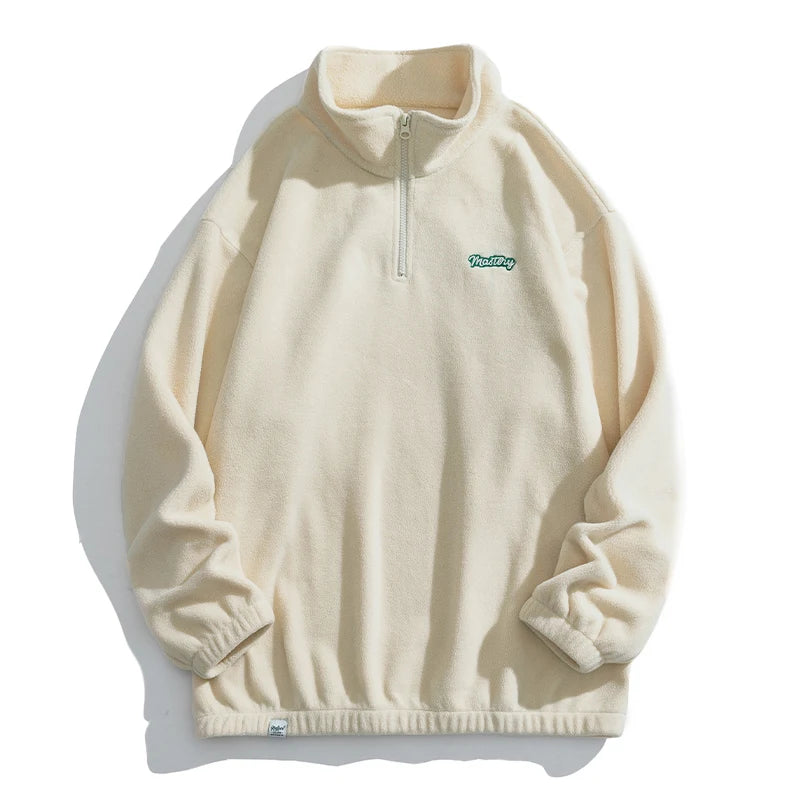 Autumn Winter Fleece Warm Stand Collar Embroidered Half Zip Men's Sweater New WoMen Fashion Streetwear Sweatshirts Casual Coats