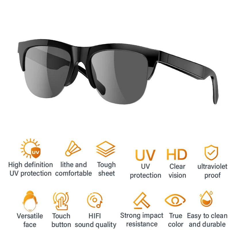 New Smart Bluetooth V5.3 Sunglasses Glasses Call Outdoor Sports Headphones HIFI Black Technology Anti-touch UV For Men And Women