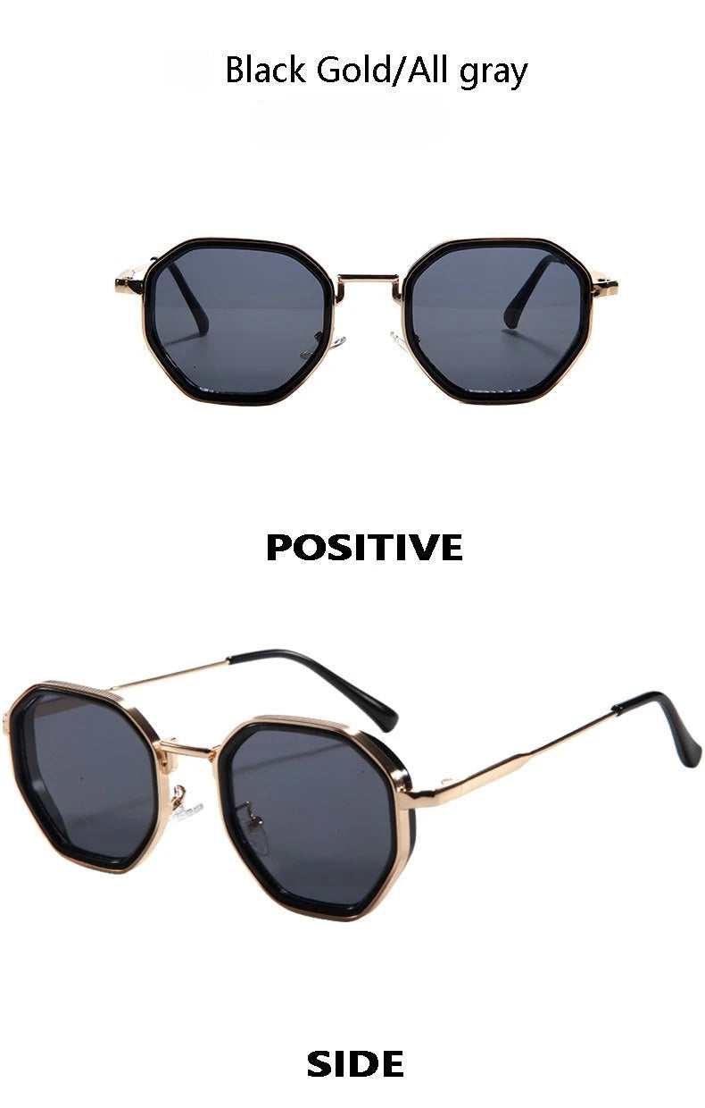 Fashion Punk Goggles, Protective Glasses for Men, Metal Polygonal Large Frame, Fashionable Sunglasses, Outdoor UV Protection