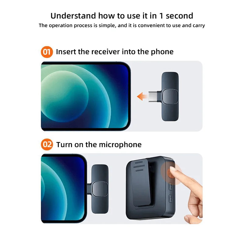 2.4G Wireless Lavalier Microphone Portable Audio Video Recording Mini Mic for iPhone Android Live Broadcast Gaming Phone vlog