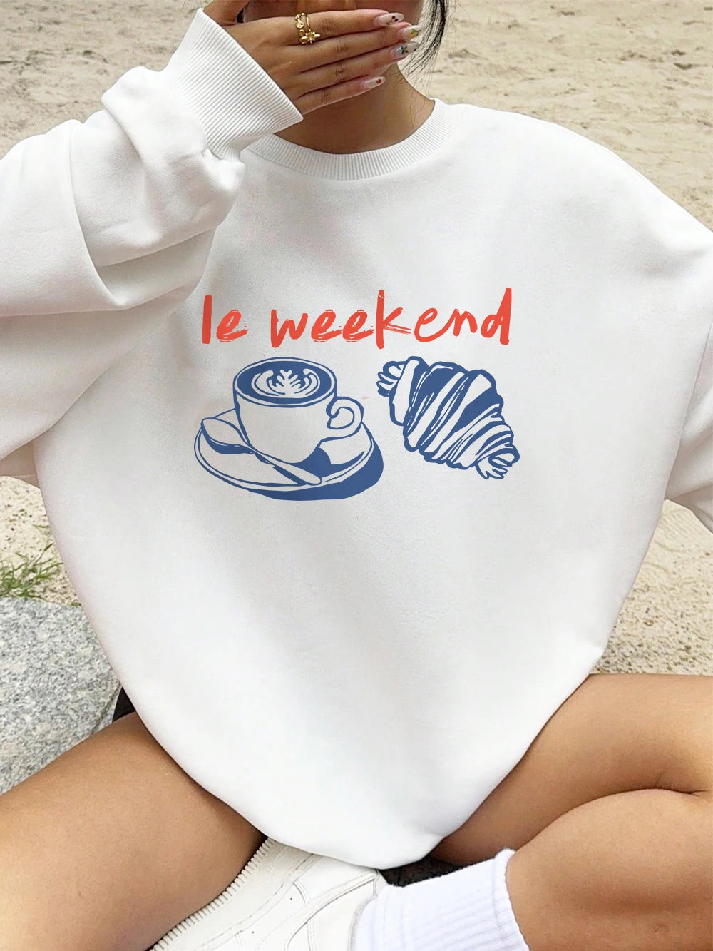 2025 Ie Weekend Coffee Bread Prints Sweatshirts Women Crewneck Basics Hoodies Warm Clothes Autumn Winter Casual Women Pullover