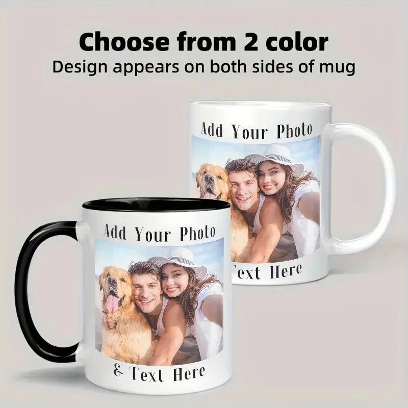 1 piece customizable, 11 ounce ceramic coffee cup, customizable with photos, text, and logo, perfect for office and family gifts