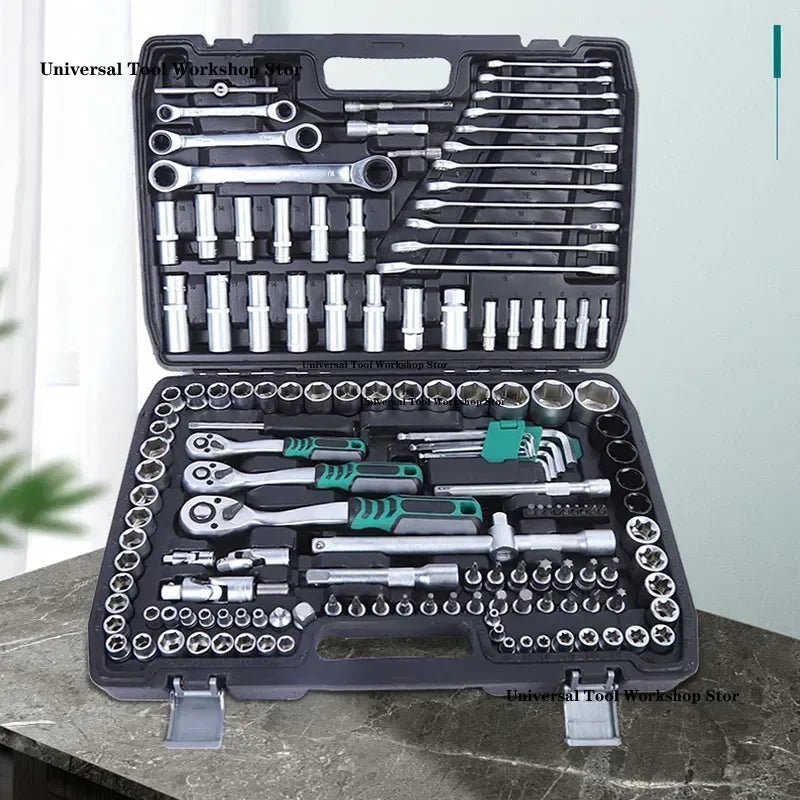 151-Piece Auto Repair Tool Set - Upgraded S2 Steel Ratchet, Pearl Nickel/Matte Chrome Finish, Comprehensive Kit for Car/Truck