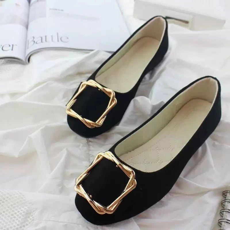 Sorbern Comfortable Flat Women Shoes Slip On Buckle Square Toes Ladies Shoes Custom Colors Size 34-48