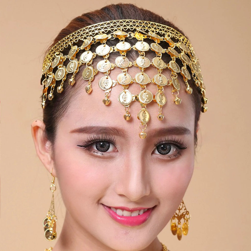 Indian Dance Accessories Necklace Headwear Earrings Bracelet Hair Band Jewelry Set Women's Party Jewelry Gifts