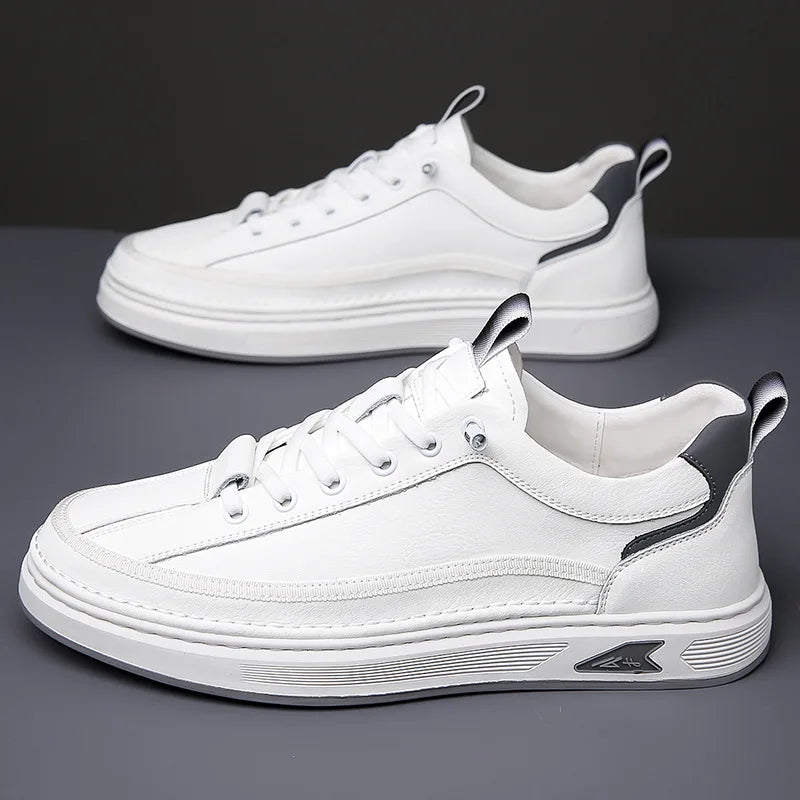 New Designer Retro Leather Sneakers for Men Fashion Spring Autumn Casual Shoes Male Solid Color Lace White Board Shoes Man
