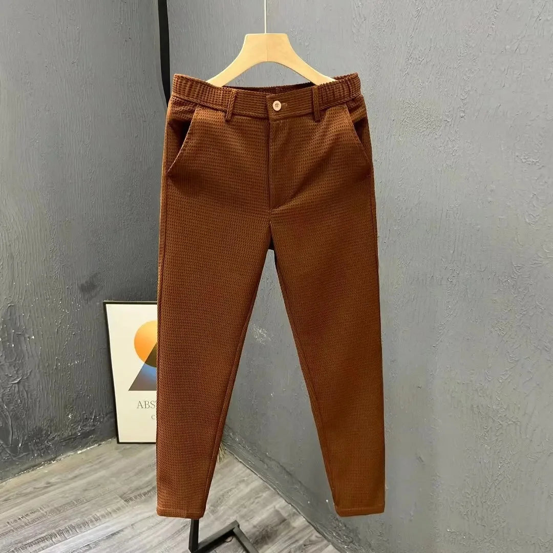 High-End Casual Men's Pants Summer Trendy Slimming Straight-Leg Pants Youth Korean Style Cropped Pants New Arrival