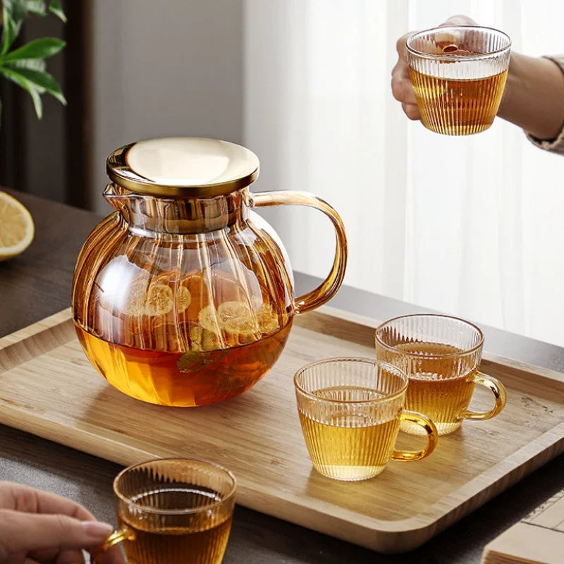 Kawaii Color Pumpkin Glass Kettle Pots Teapot Thermal Water Bottle 1000ml with Cup Moka Pot Home Appliance Kitchen Accessories