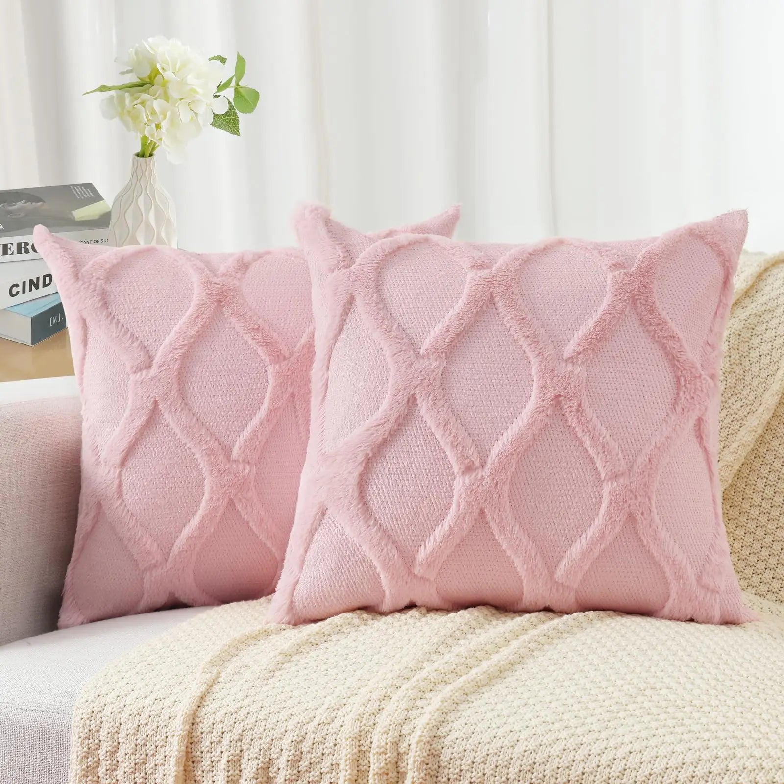 HAPIHAPPY Plush Throw Pillow Covers 12X20 Set of 1 Faux Fur Wool Bed Sofa Living Room Throw Pillow Covers Soft Home PillowCovers