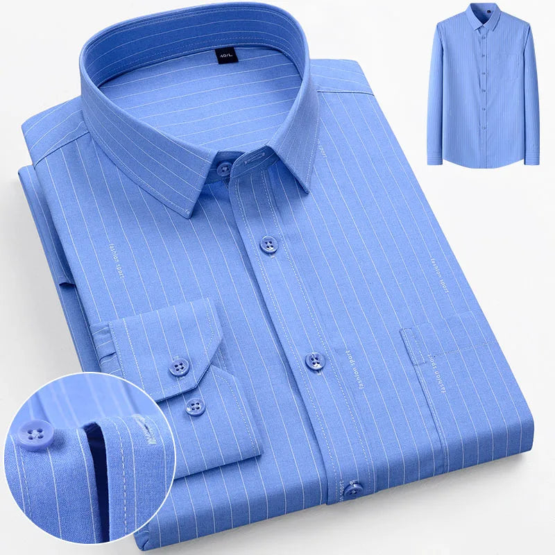 Fashion Casual Solid Strip Casual Shirts For Men Dress Shirts Long Sleeve Shirts Classic Bamboo Fabric Male Social Office Shirts