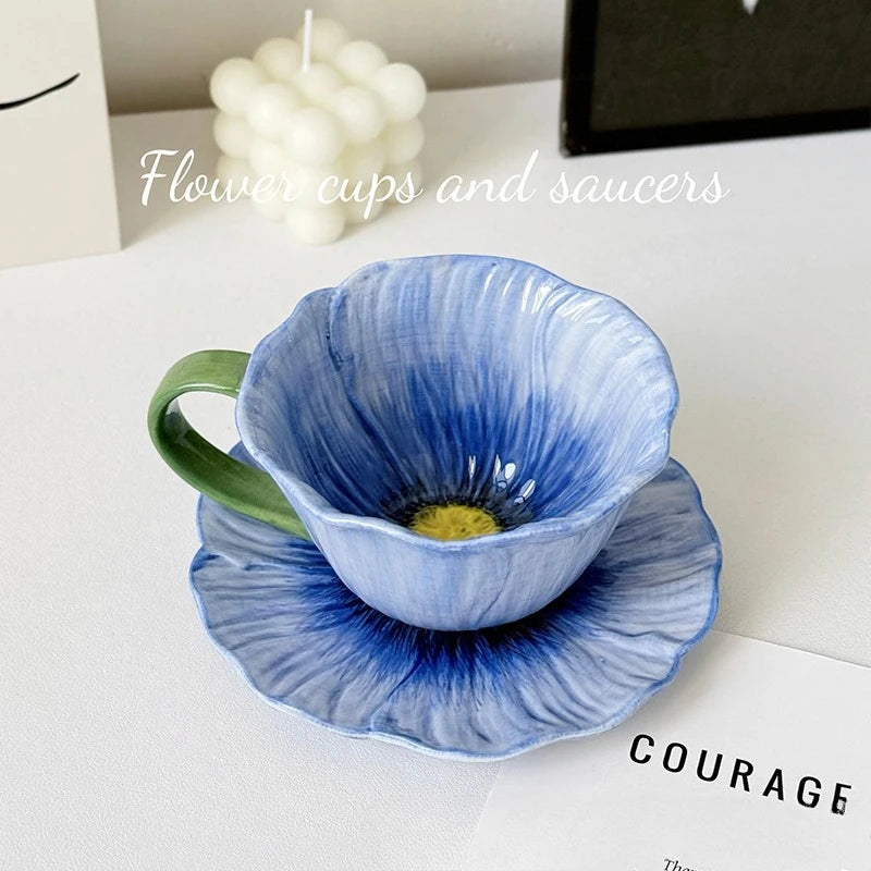350Ml Ceramic Flower Coffee Cup Design Sense Niche Women High Value Latte Cups Beautiful  Saucer Set  Tea Cup Set Coffee Mug