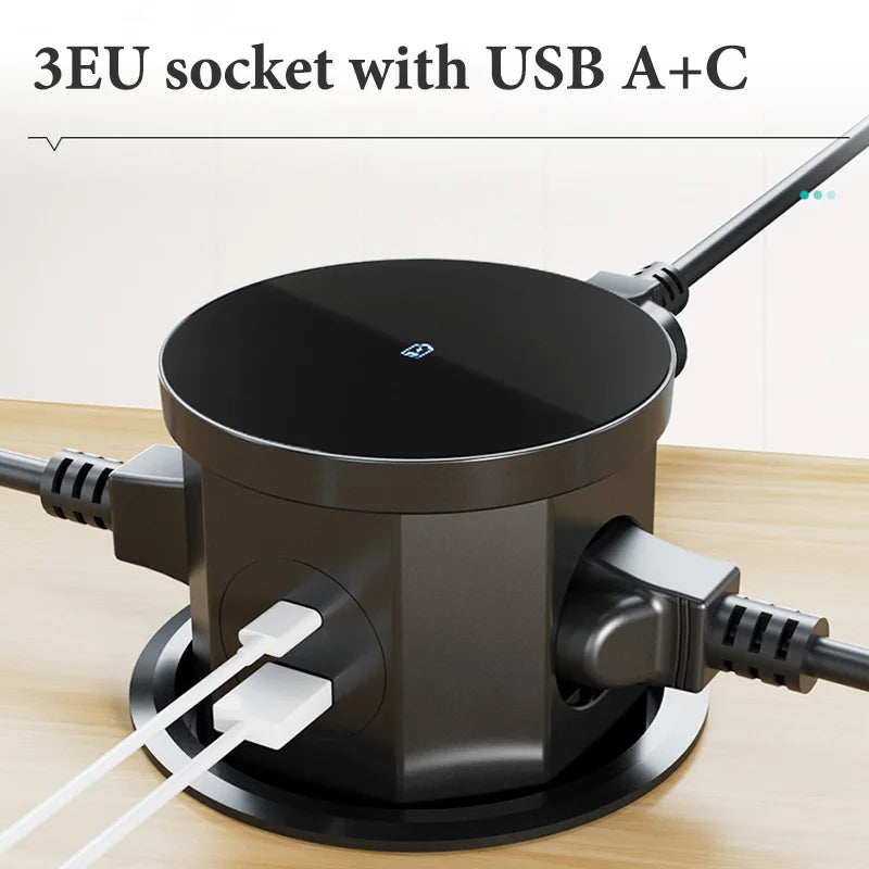 YINKA  Pop Up Table Socket Lifting Socket, USB Type-C Outlet, EU Socket, 15W Wireless Charge, Desktop Hidden Lifting Socket