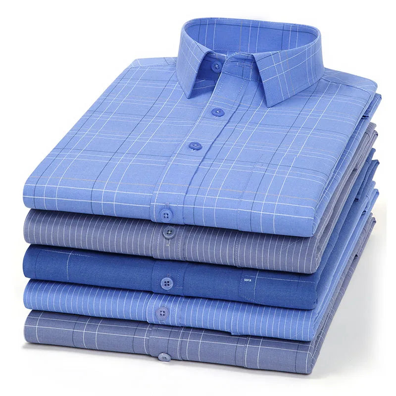 Fashion Casual Solid Strip Casual Shirts For Men Dress Shirts Long Sleeve Shirts Classic Bamboo Fabric Male Social Office Shirts