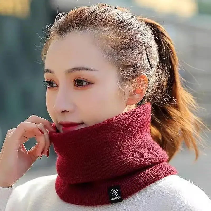 Solid Winter Plush Muffler Woolen Knitting for Women Fleece Ring Bandana Scarf Neck Warmer Buff Thick Cashmere Headband Ski Mask
