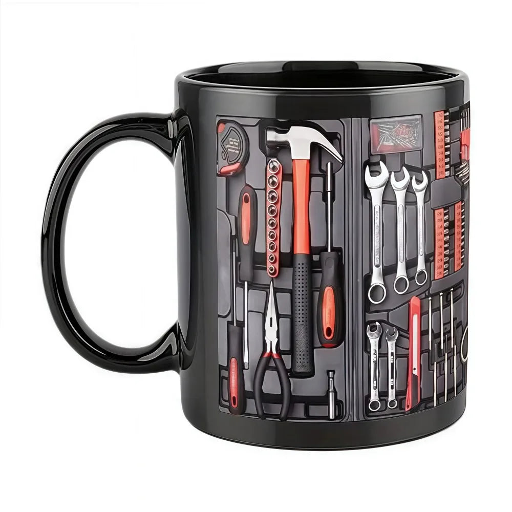 Funny 325ml Mechanic Coffee Mug Ceramic Wrench Pattern Water Cup Toolbox Design Sturdy Mechanic Mug Auto/Car Mechanic Gift