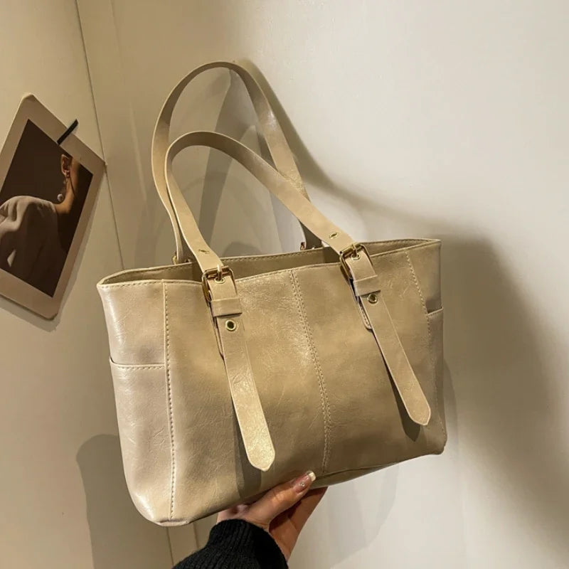 Fashion Retro Women PU Leather Shoulder Bags Trend High End Lady Tote Bag Large Capacity Female's Commuter Bag Handbag Purses