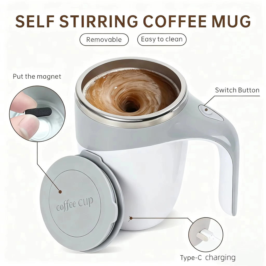 Magnetic Self-stirring Coffee Cup 304 Stainless Steel Milk Cup Smart Mug Suitable For Office Commuting USB Rechargeable