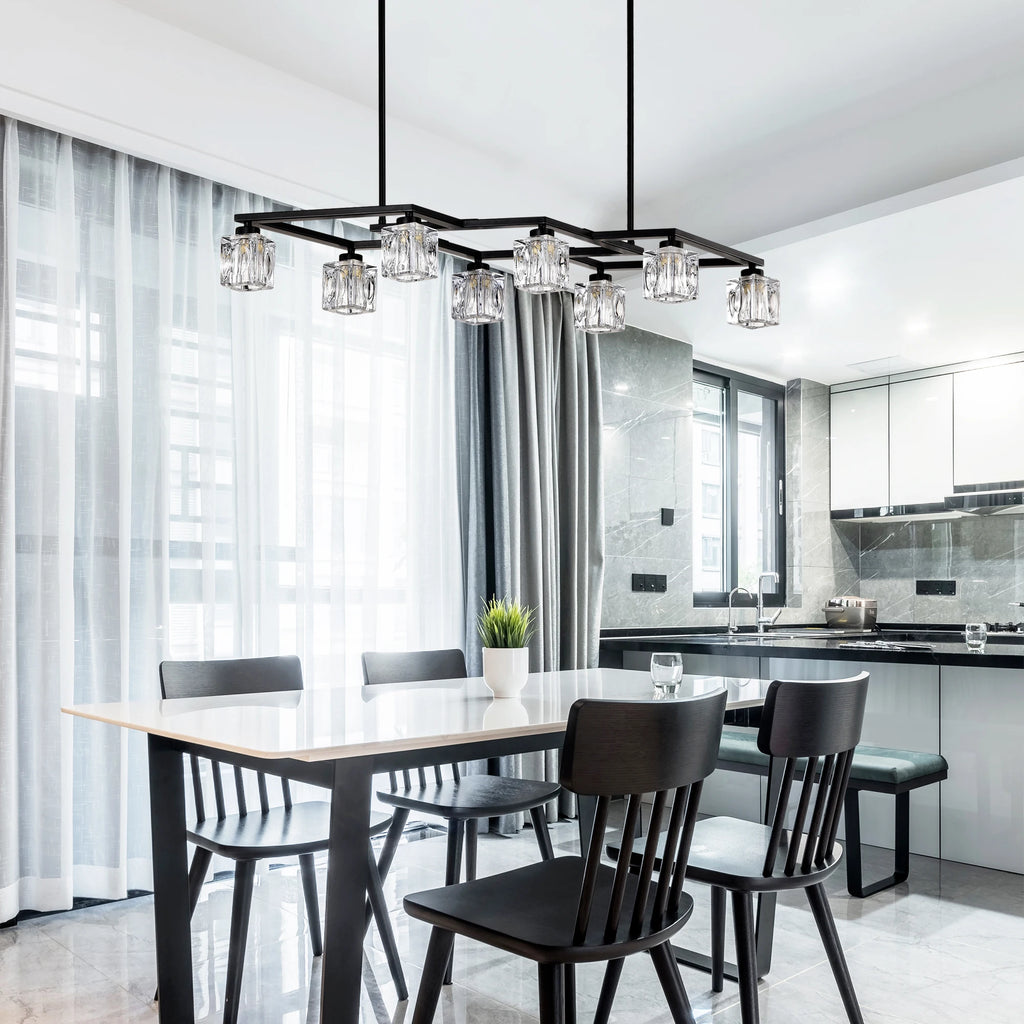 39 inch modern minimalist crystal chandelier black metal light stand adjustable height for living room kitchen porch